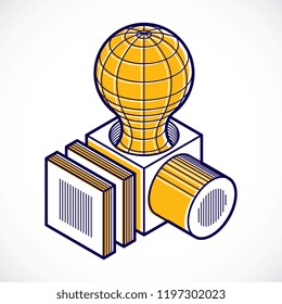 3D design, abstract vector dimensional cube shape.