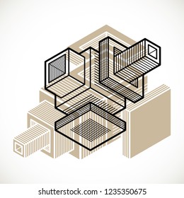 3D design, abstract vector dimensional cube shape.