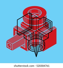 3D design, abstract vector dimensional cube shape.