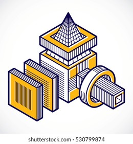 3D design, abstract vector dimensional cube shape.