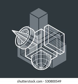 3D design, abstract vector dimensional cube shape.