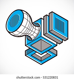 3D design, abstract vector dimensional cube shape.
