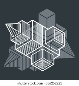 3D design, abstract vector dimensional cube shape.