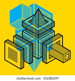 3D design, abstract vector dimensional cube shape.