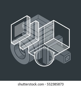 3D design, abstract vector dimensional cube shape.