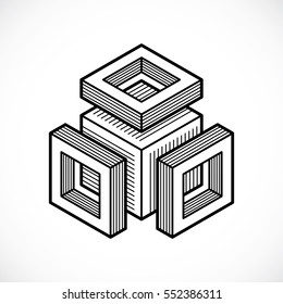Diseño 3D, forma abstracta de cubo dimensional vectorial.