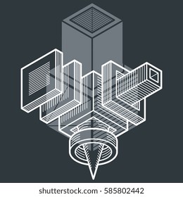 3D design, abstract vector dimensional cube shape.