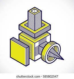 3D design, abstract vector dimensional cube shape.
