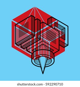 3D design, abstract vector dimensional cube shape.