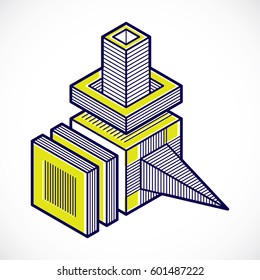 3D design, abstract vector dimensional cube shape.