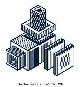 3D design, abstract vector dimensional cube shape.