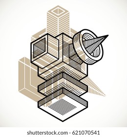 3D design, abstract vector dimensional cube shape.