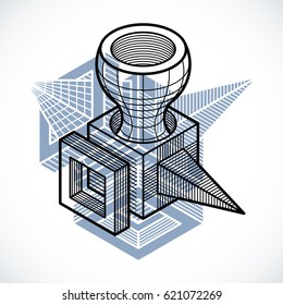 3D design, abstract vector dimensional cube shape.