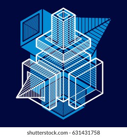 3D design, abstract vector dimensional cube shape.