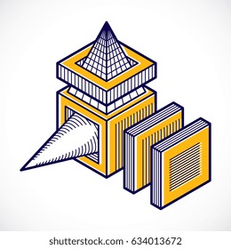 3D design, abstract vector dimensional cube shape.