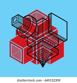 3D design, abstract vector dimensional cube shape.