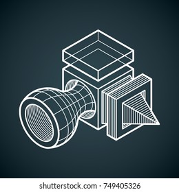 3D design, abstract vector dimensional cube shape.