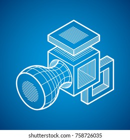 3D design, abstract vector dimensional cube shape.