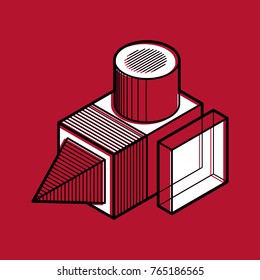 3D design, abstract vector dimensional cube shape.