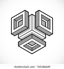 3D design, abstract vector dimensional cube shape.