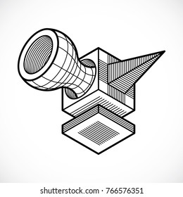 3D design, abstract vector dimensional cube shape.