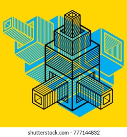 3D design, abstract vector dimensional cube shape.