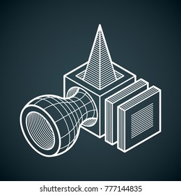 3D design, abstract vector dimensional cube shape.