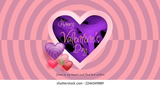 3D design Background Happy valentines day 2023 concept of come to my heart and find love within