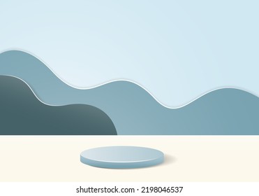 Fondo de diseño 3D con podio y color azul. fondo de diseño de pantalla de producto. ilustración vectorial
