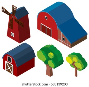 3D design for barns and windmill illustration