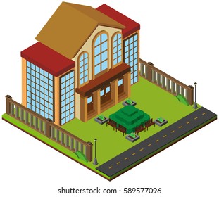 3D design for big building with garden illustration