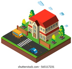 3D design for big house by the road illustration