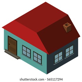 3D design for blue house with red roof illustration