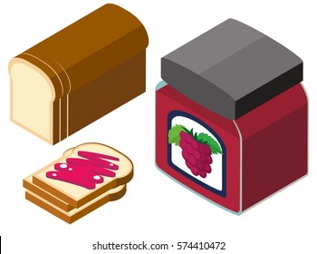 3D design for bread and grapes jam illustration