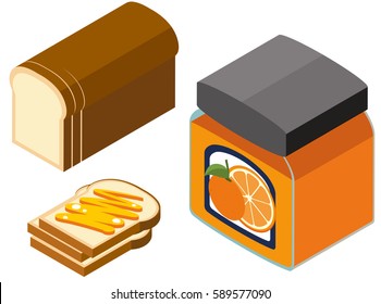 3D design for bread and orange jam illustration