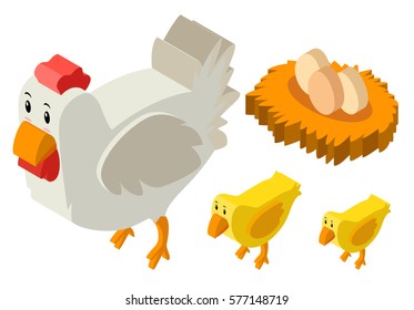 3D design for chickens and eggs illustration