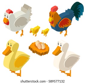 3D design for chickens and eggs illustration