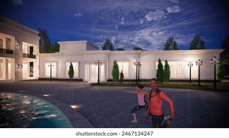 3D design of classic buildings at night