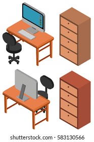 3D design for computer on table  illustration