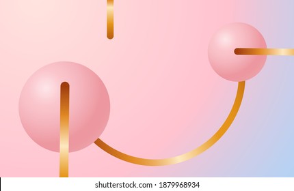 3D design concept in art deco style Vector illustration Pink spheres with gold frames on pastel gradient backdrop