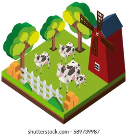 3D design for cows in the farm illustration