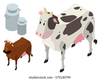 3D design for cows and milk tanks illustration
