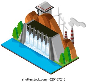 3D design for dam and river illustration