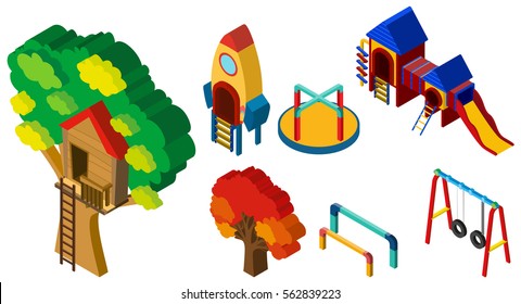 3D design for different stations at playground illustration