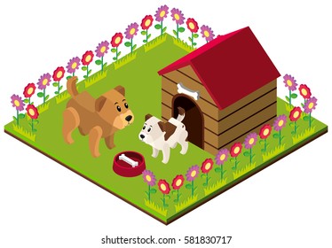 3D design for dogs in the yard illustration