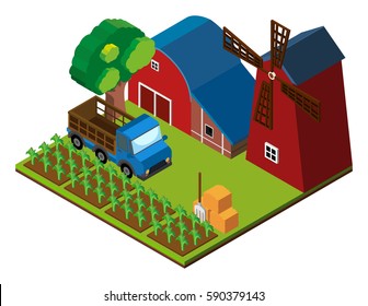 3d Design Farm Scene Barns Crops Stock Vector (Royalty Free) 590379143 ...