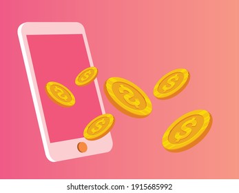 3.ª moneda y smartphone plano de diseño