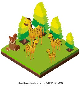 3D design for giraffes in the zoo illustration