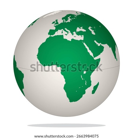 3D Design of Globe in Pearl and Green Color Focused on European and African Continents, Atlantic and Indian Oceans. Vector illustration isolated on white background, eps