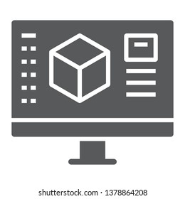 3d design glyph icon, model and computer, 3d modeling sign, vector graphics, a solid pattern on a white background, eps 10.